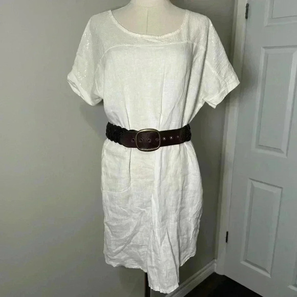 Italian linen Lungo L’arno boho glam shabby chic white dress with sequin details - Picture 2 of 8